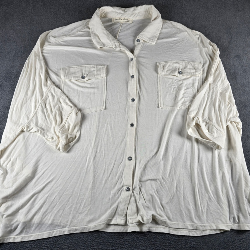 We The Free Free People Cream Button Down Shirt Oversized Short Sleeve XL